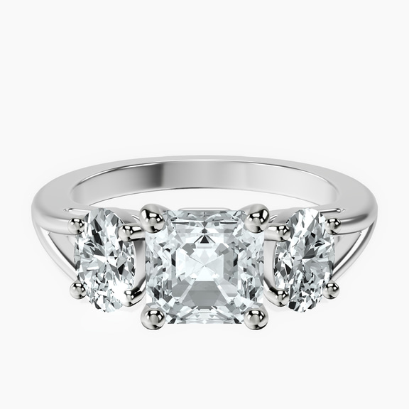 Platinum Georgina Rodriguez Three Stone Side Oval Lab Diamond Ring front image