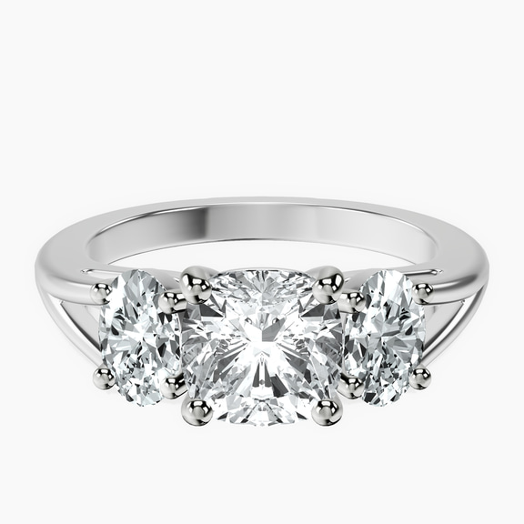 Platinum Georgina Rodriguez Three Stone Side Oval Lab Diamond Ring front image