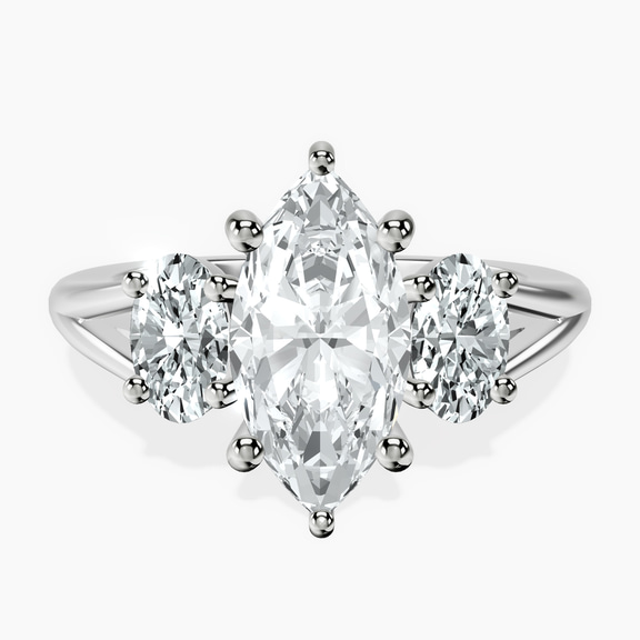 Platinum Georgina Rodriguez Three Stone Side Oval Lab Diamond Ring front image