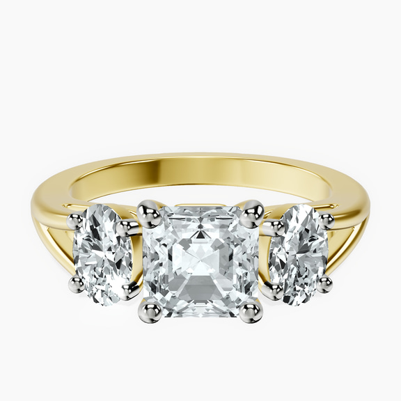 10kt Yellow Gold Georgina Rodriguez Three Stone Side Oval Lab Diamond Ring front image