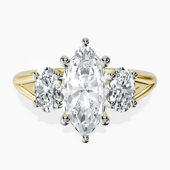 18kt Yellow Gold Georgina Rodriguez Three Stone Side Oval Lab Diamond Ring front image