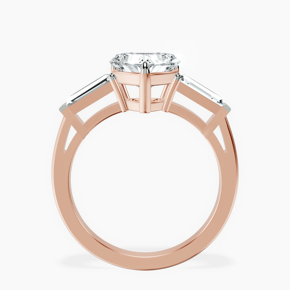 14kt Rose Gold Jennifer Lopez Three Stone Side Baguette Lab Diamond Ring side right image one