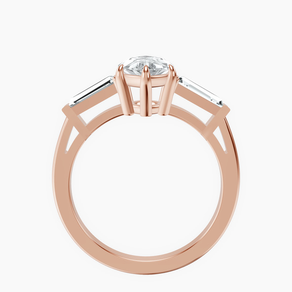 10kt Rose Gold Jennifer Lopez Three Stone Side Baguette Lab Diamond Ring side right image one