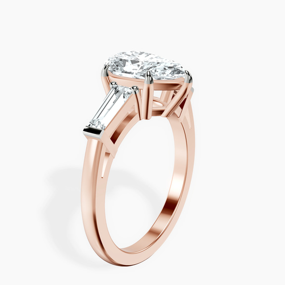 14kt Rose Gold Jennifer Lopez Three Stone Side Baguette Lab Diamond Ring standing product image one