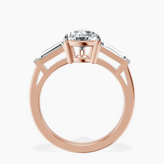 14kt Rose Gold Jennifer Lopez Three Stone Side Baguette Lab Diamond Ring side right image one
