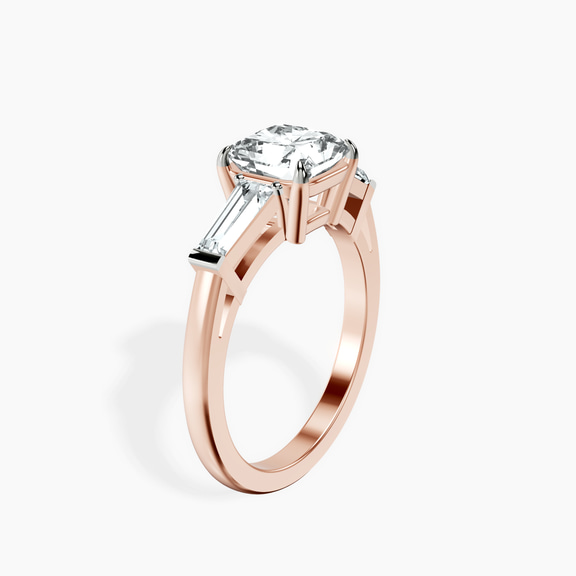 10kt Rose Gold Jennifer Lopez Three Stone Side Baguette Lab Diamond Ring standing product image one