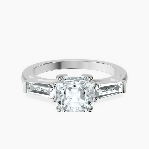 10kt White Gold Jennifer Lopez Three Stone Side Baguette Lab Diamond Ring front image
