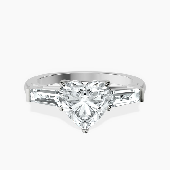 Platinum Jennifer Lopez Three Stone Side Baguette Lab Diamond Ring front image