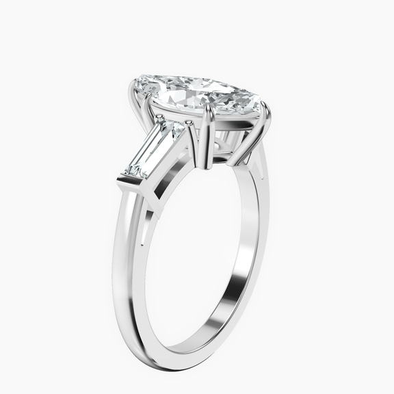 Platinum Jennifer Lopez Three Stone Side Baguette Lab Diamond Ring standing product image one