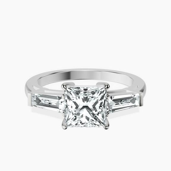 Platinum Jennifer Lopez Three Stone Side Baguette Lab Diamond Ring front image