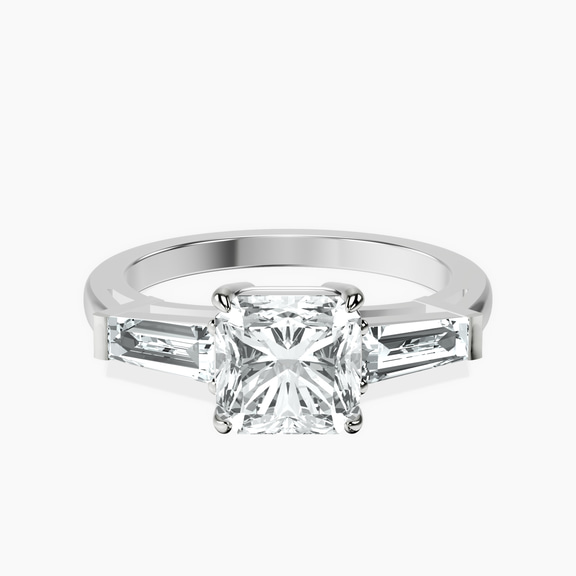 Platinum Jennifer Lopez Three Stone Side Baguette Lab Diamond Ring front image