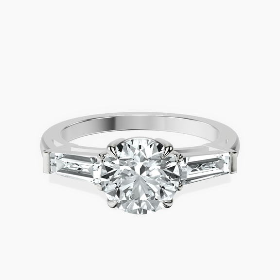 10kt White Gold Jennifer Lopez Three Stone Side Baguette Lab Diamond Ring front image