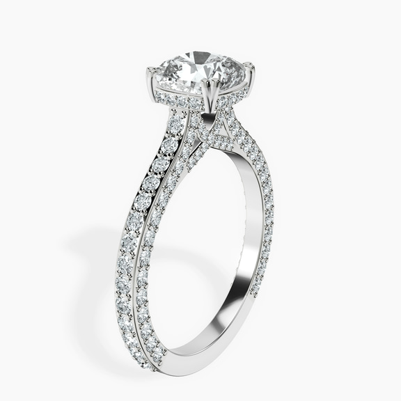 18kt White Gold Eternia Criss Cross Side Halo Lab Diamond Ring standing product image one
