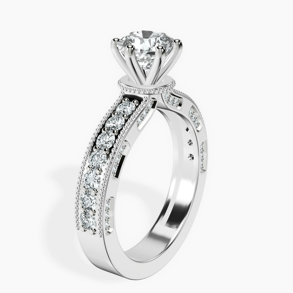 18kt White Gold Regalia Milgrain Lab Diamond Ring standing product image one
