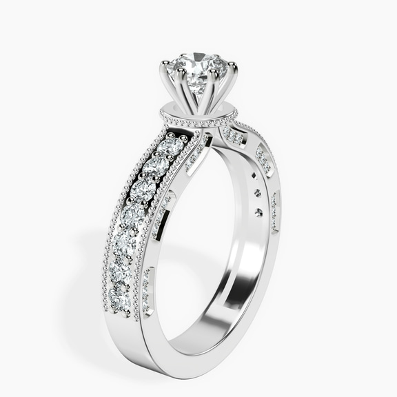 18kt White Gold Regalia Milgrain Lab Diamond Ring standing product image one