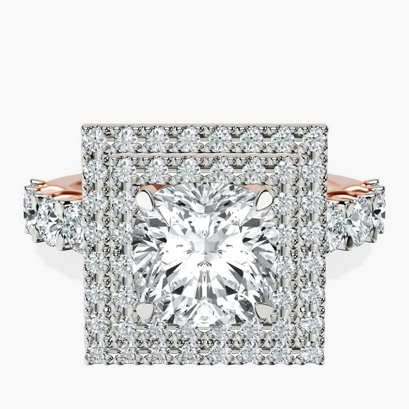 14ct Rose Gold Crowned Cresta Double Halo Lab Diamond Ring front image