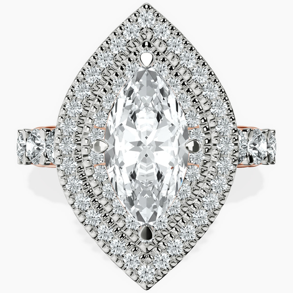 14ct Rose Gold Crowned Cresta Double Halo Lab Diamond Ring front image