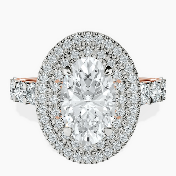 14kt Rose Gold Crowned Cresta Double Halo Lab Diamond Ring front image