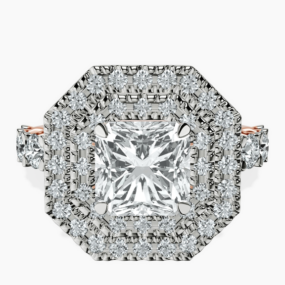 9ct Rose Gold Crowned Cresta Double Halo Lab Diamond Ring front image