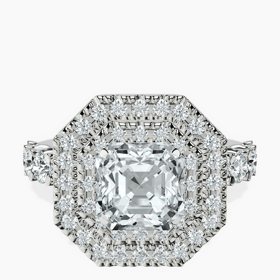 18kt White Gold Crowned Cresta Double Halo Lab Diamond Ring front image