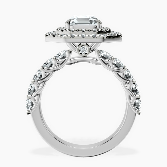18kt White Gold Crowned Cresta Double Halo Lab Diamond Ring side right image one