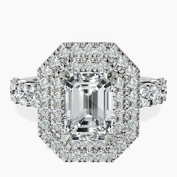 18ct White Gold Crowned Cresta Double Halo Lab Diamond Ring front image