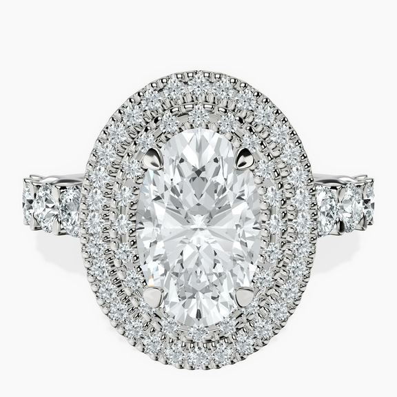 18ct White Gold Crowned Cresta Double Halo Lab Diamond Ring front image