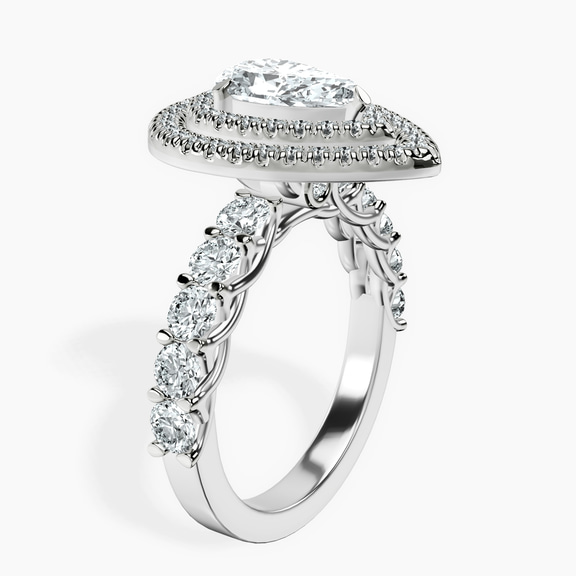 10ct White Gold Crowned Cresta Double Halo Lab Diamond Ring standing product image one
