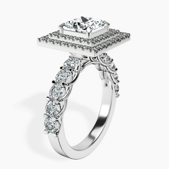 18ct White Gold Crowned Cresta Double Halo Lab Diamond Ring standing product image one