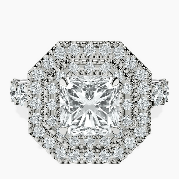14ct White Gold Crowned Cresta Double Halo Lab Diamond Ring front image
