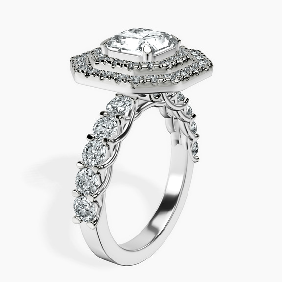 14ct White Gold Crowned Cresta Double Halo Lab Diamond Ring standing product image one