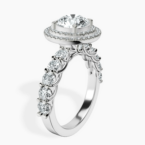 10ct White Gold Crowned Cresta Double Halo Lab Diamond Ring standing product image one