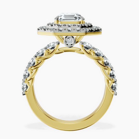 14kt Yellow Gold Crowned Cresta Double Halo Lab Diamond Ring side right image one