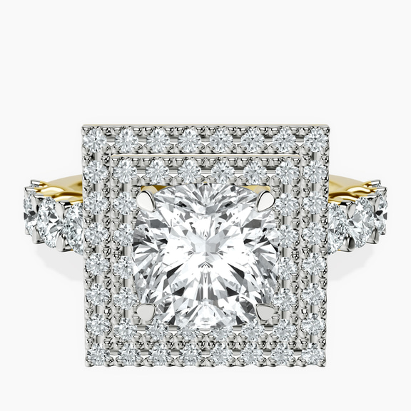 14ct Yellow Gold Crowned Cresta Double Halo Lab Diamond Ring front image