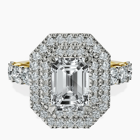 14ct Yellow Gold Crowned Cresta Double Halo Lab Diamond Ring front image