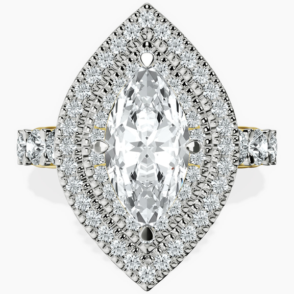 18ct Yellow Gold Crowned Cresta Double Halo Lab Diamond Ring front image
