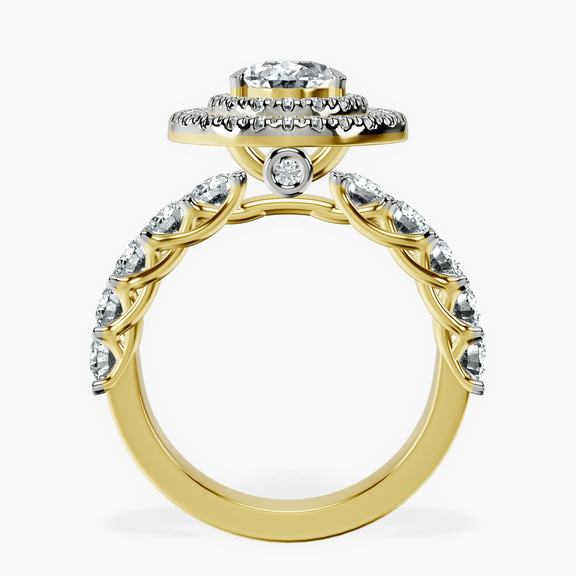 14ct Yellow Gold Crowned Cresta Double Halo Lab Diamond Ring side right image one