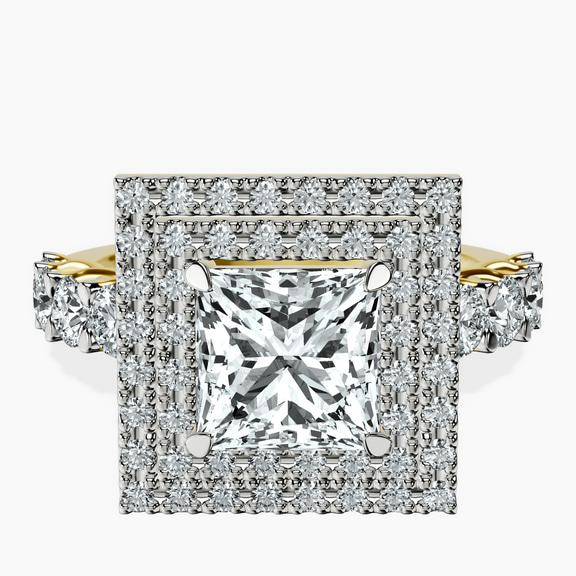 18kt Yellow Gold Crowned Cresta Double Halo Lab Diamond Ring front image