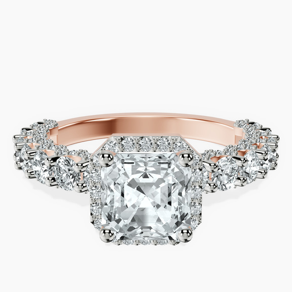 9ct Rose Gold Enchanté Side Stones Halo Lab Diamond Ring front image