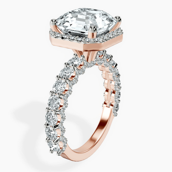 14kt Rose Gold Enchanté Side Stones Halo Lab Diamond Ring standing product image one