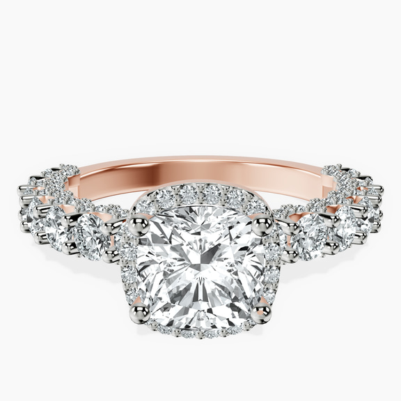 18kt Rose Gold Enchanté Side Stones Halo Lab Diamond Ring front image