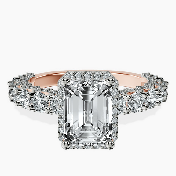 14ct Rose Gold Enchanté Side Stones Halo Lab Diamond Ring front image