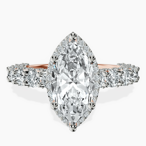 18ct Rose Gold Enchanté Side Stones Halo Lab Diamond Ring front image
