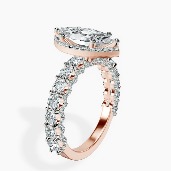 18ct Rose Gold Enchanté Side Stones Halo Lab Diamond Ring standing product image one
