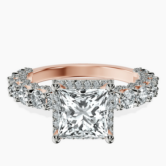 9ct Rose Gold Enchanté Side Stones Halo Lab Diamond Ring front image