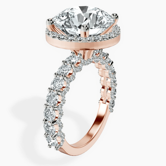 14kt Rose Gold Enchanté Side Stones Halo Lab Diamond Ring standing product image one