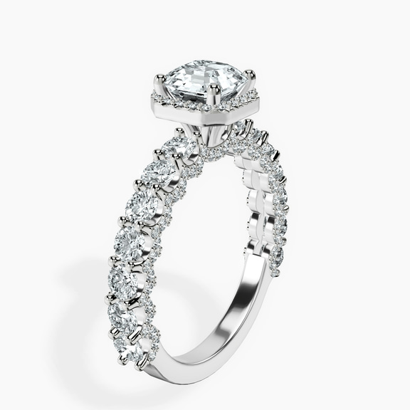 Platinum Enchanté Side Stones Halo Lab Diamond Ring standing product image one