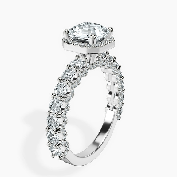 Platinum Enchanté Side Stones Halo Lab Diamond Ring standing product image one