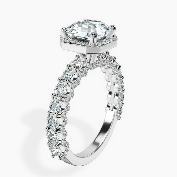 Platinum Enchanté Side Stones Halo Lab Diamond Ring standing product image one