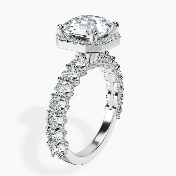Platinum Enchanté Side Stones Halo Lab Diamond Ring standing product image one